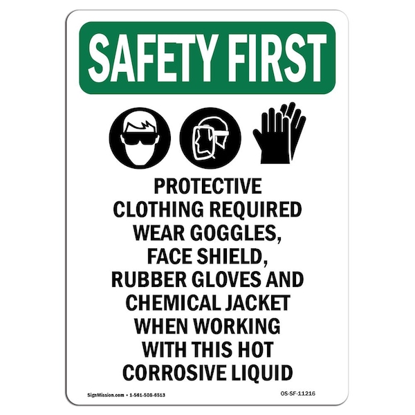 OSHA Sign, Protective Clothing W/ Symbol, 24in X 18in Rigid Plastic, 18" W, 24" H, Portrait